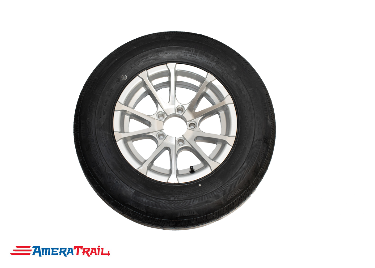 205 / 75 R 14 Load Range C on 5 Lug Avalanche Silver Rim - Tire brand may vary.