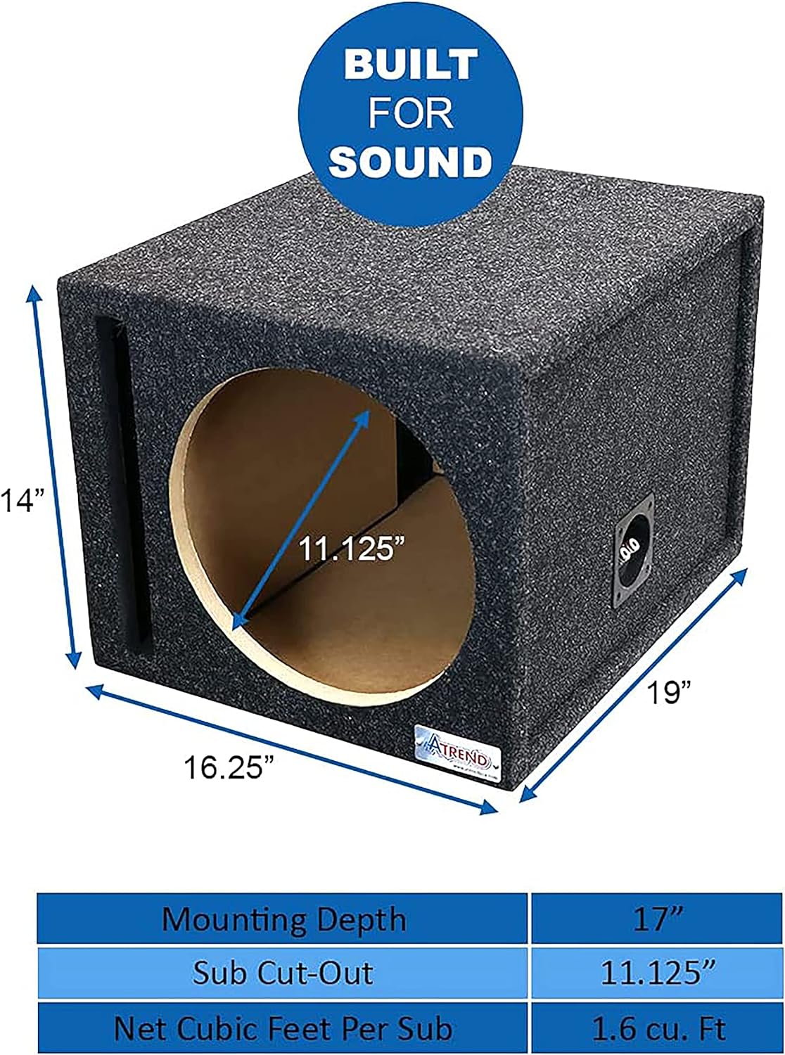 Atrend 12SQV-12" Single Vented Subwoofer Box Moon Car Stereo