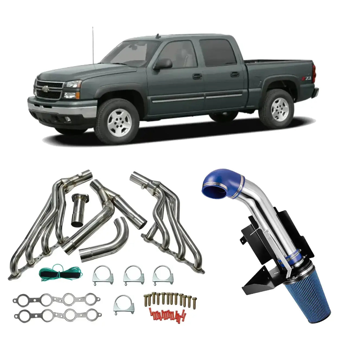 Cold Air Intake + Headers Kit for 1999–2006 Chevy Silverado/Avalanche 1500 4.8L 5.3L 6.0L 2WD