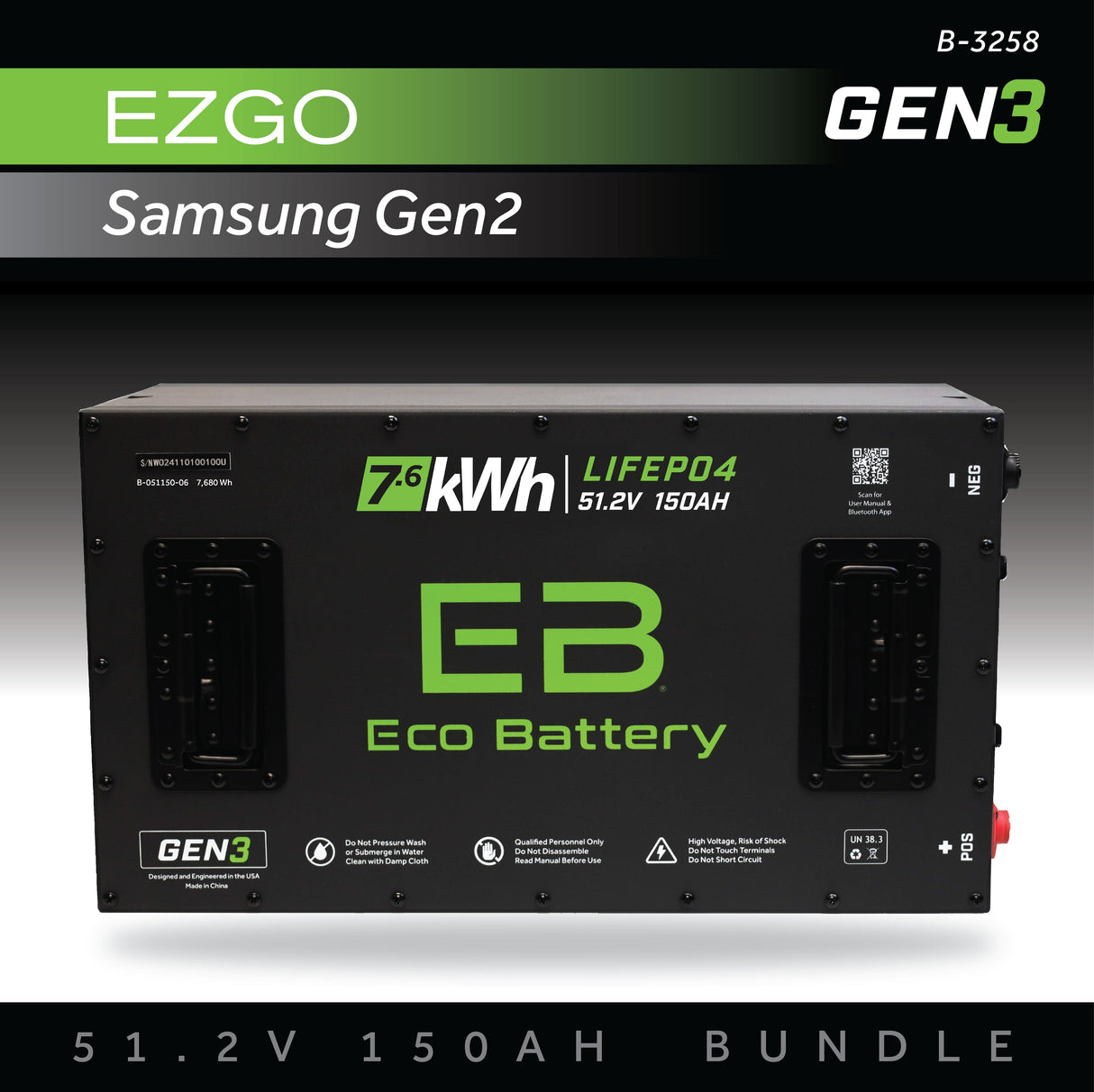 Eco Battery (48V) 51V 150AH Battery Bundle / EZGO RXV Samsung Gen2 (2022+)