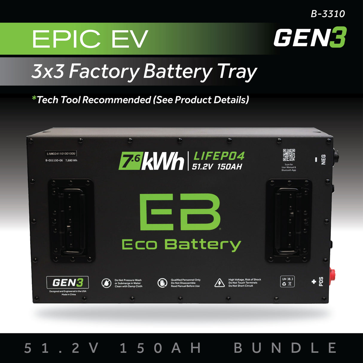 Eco Battery (48V) 51V 150AH Battery Bundle / Epic EV (3 x 3 Factory Battery Tray)
