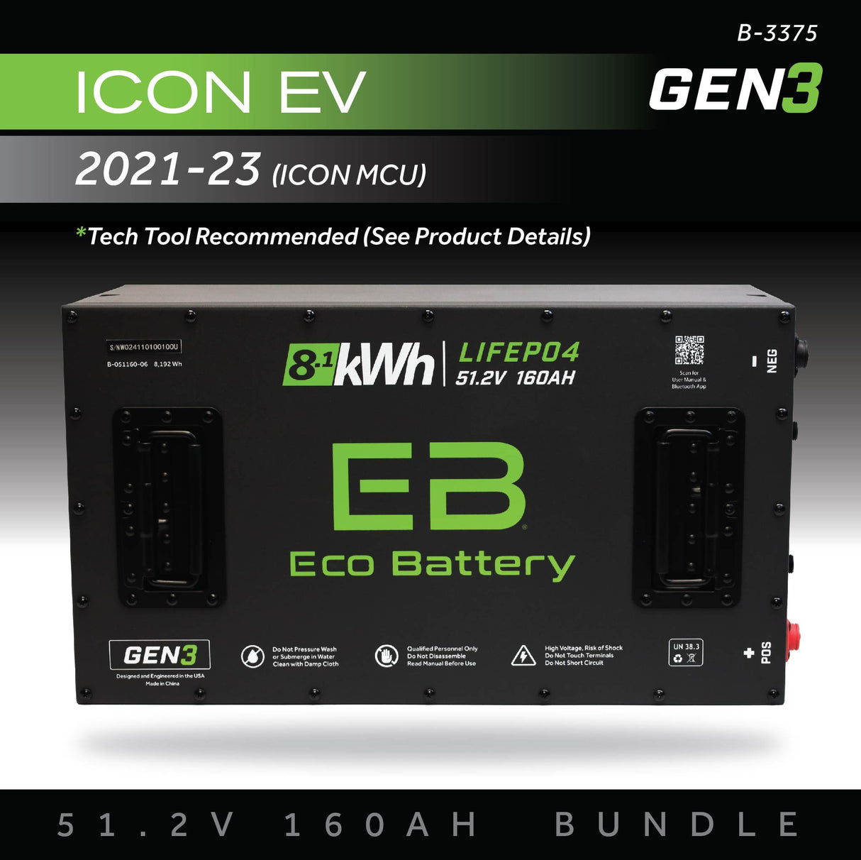 Eco Battery (48V) 51V 160AH Battery Bundle / ICON EV / 2021-23 (ICON MCU)