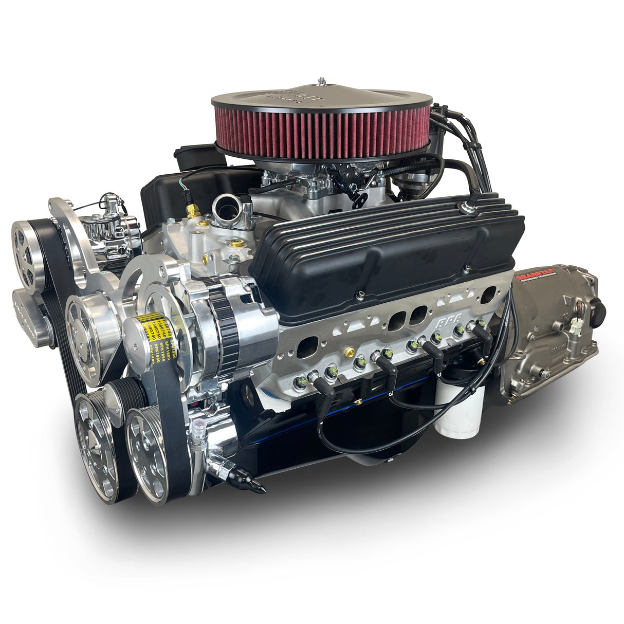 GM Small Block Compatible 383 c.i. Engine and 700R4 Automatic Transmission 4WD Ready - 405 Horsepower - Truck Edition Builder Series - Polished Pulley Kit - Carbureted