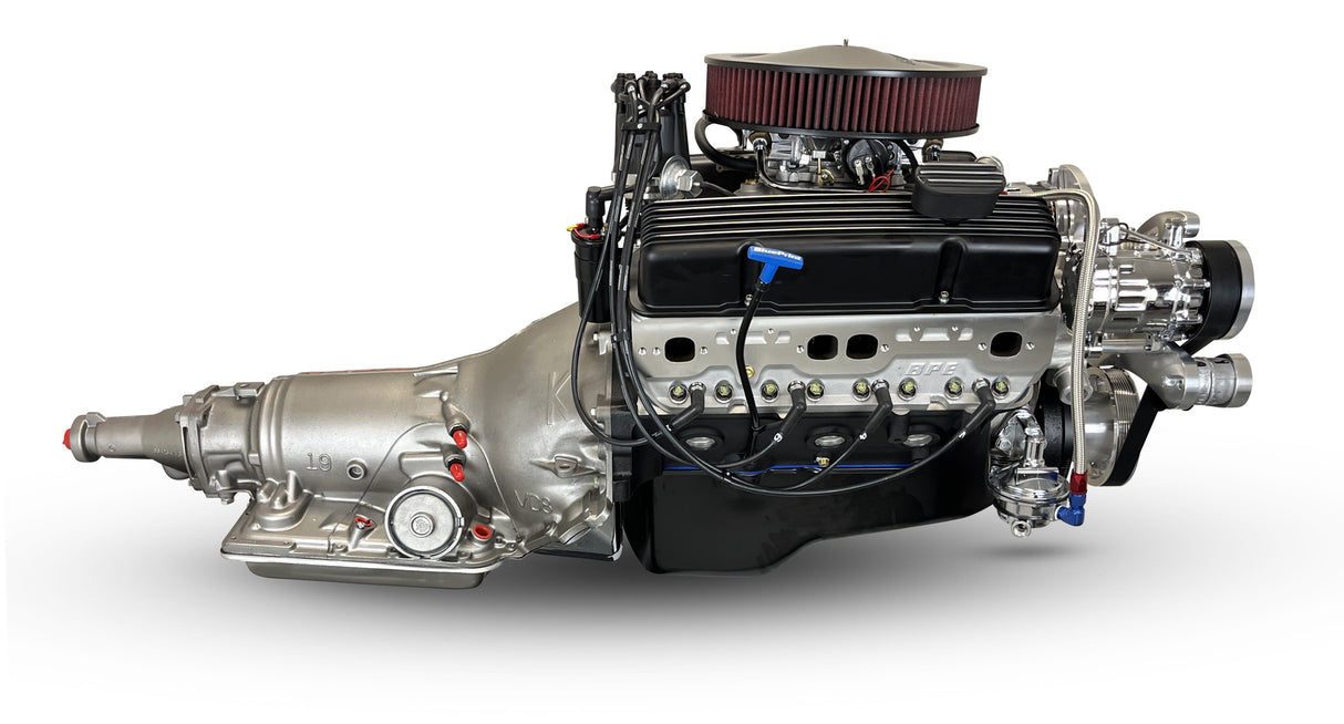 GM Small Block Compatible 383 c.i. Engine and 700R4 Automatic Transmission - 436 Horsepower - Standard Edition Builder Series - Polished Pulley Kit - Carbureted