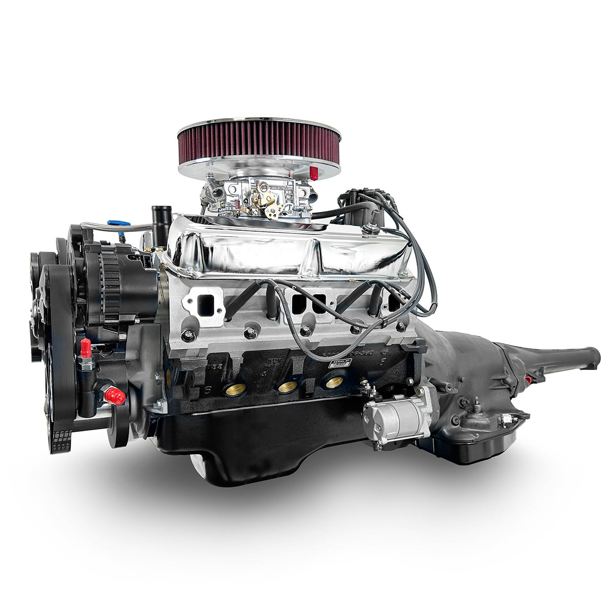 Chrysler Small Block Compatible 408 c.i. Engine and 727 Automatic Transmission - 465 Horsepower - Standard Edition Builder Series - Black Pulley Kit - Carbureted