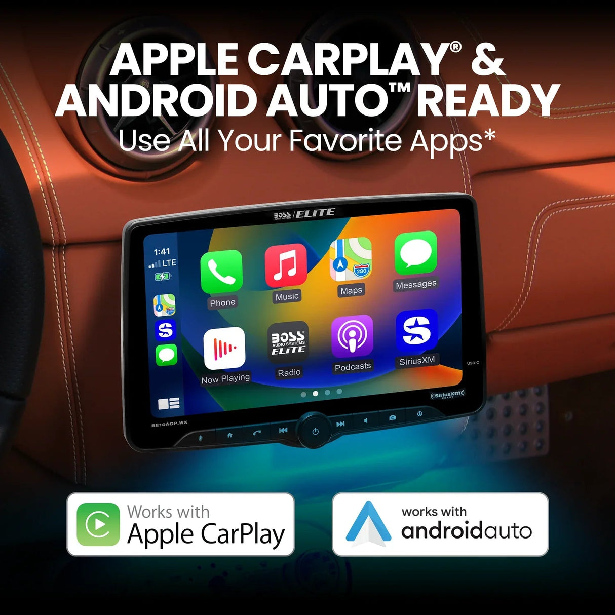 Boss Elite BE10ACP.WX 10.1" Single DIN Digital Multimedia Receiver w/ Bluetooth, Wireless Apple CarPlay and Android Auto (SiriusXM Ready) Boss Elite