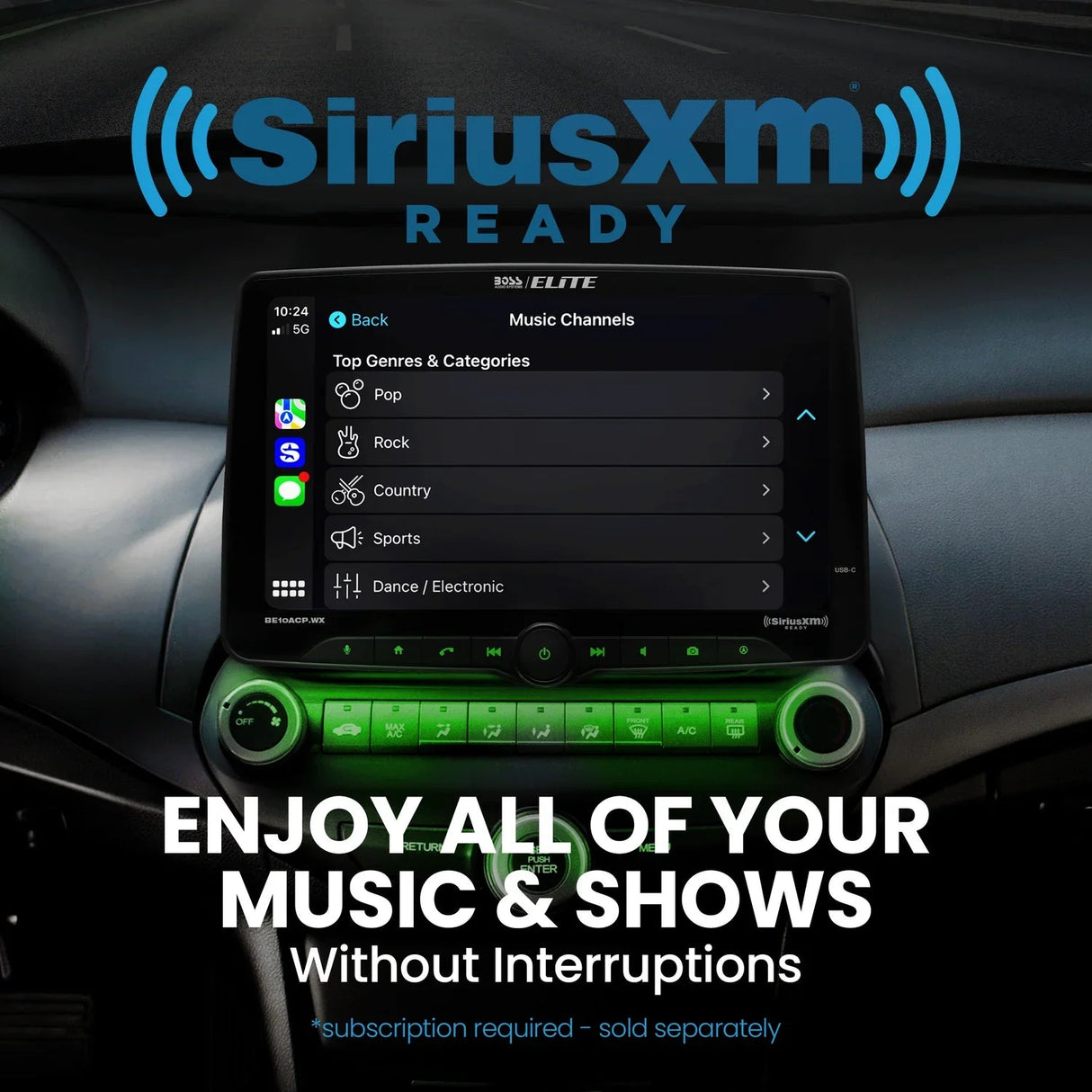 Boss Elite BE10ACP.WX 10.1" Single DIN Digital Multimedia Receiver w/ Bluetooth, Wireless Apple CarPlay and Android Auto (SiriusXM Ready) Boss Elite