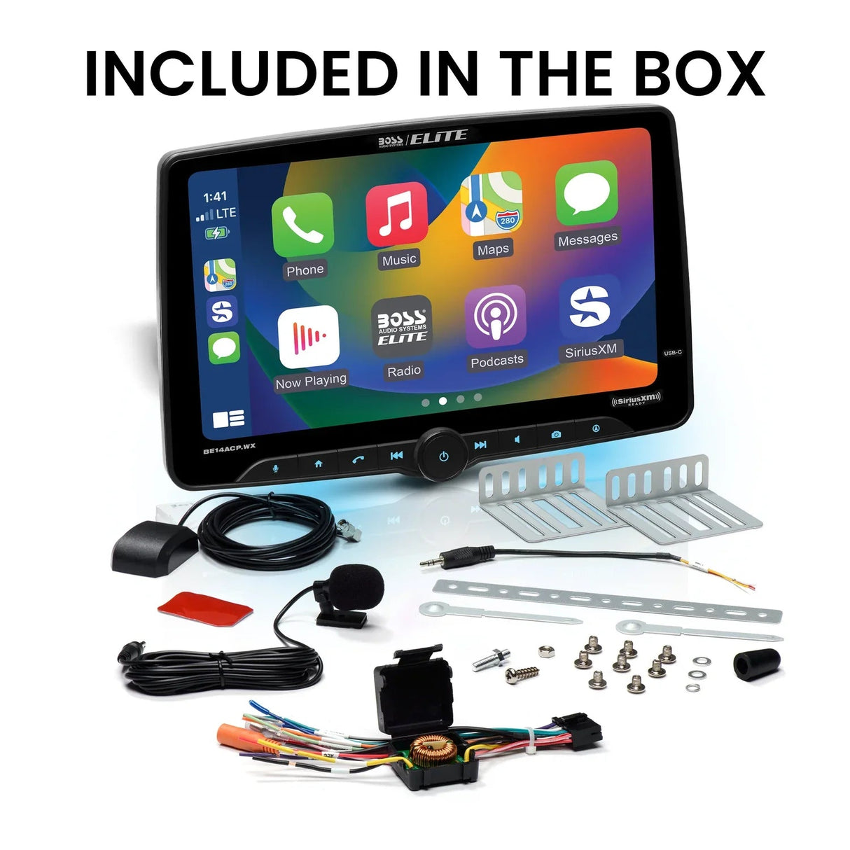Boss Elite BE14ACP.WX 14" Single Din Touchscreen with Wireless Apple Carplay/Android Auto XM Ready Boss Elite