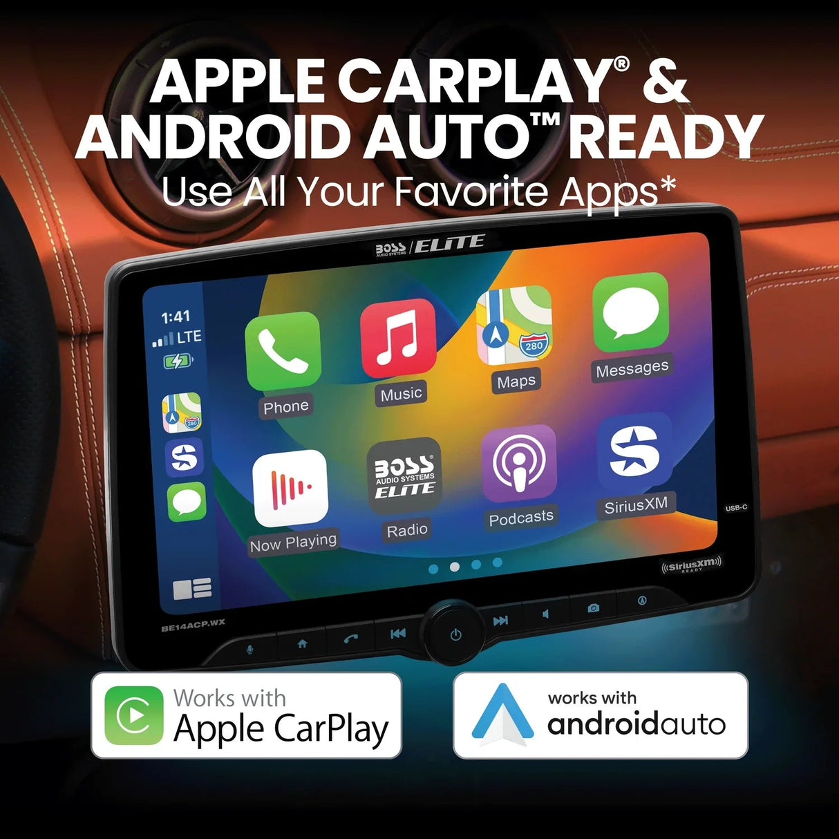Boss Elite BE14ACP.WX 14" Single Din Touchscreen with Wireless Apple Carplay/Android Auto XM Ready Boss Elite