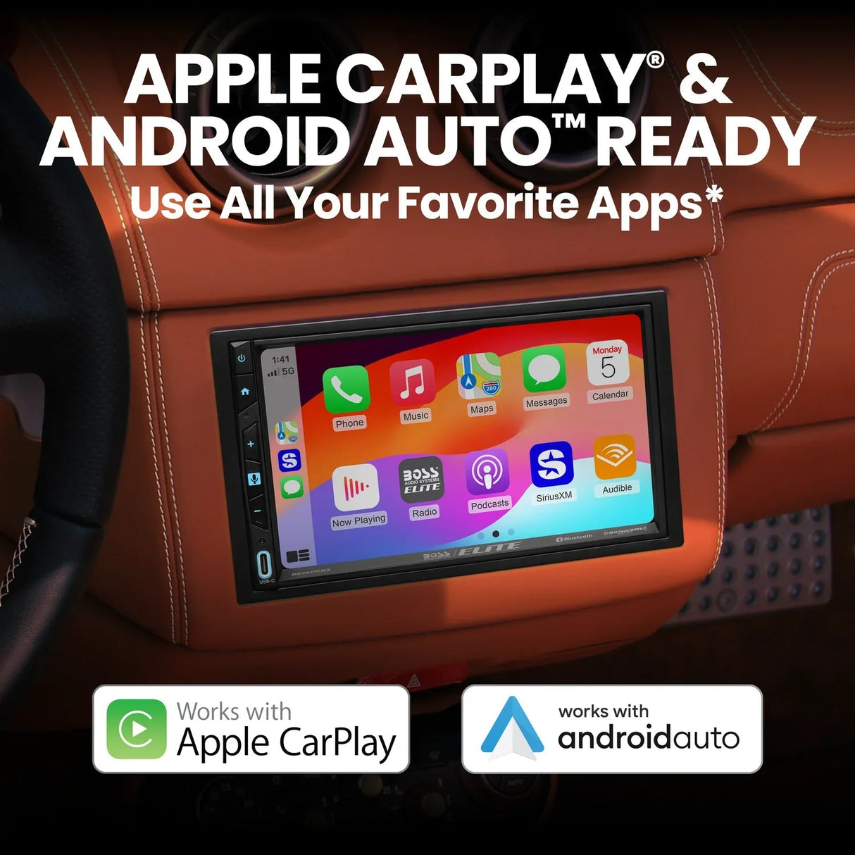 Boss Elite BE7ACP.WX 7" Double Din Touchscreen w/ Wireless Apple Carplay/Android Auto XM Ready Boss Elite