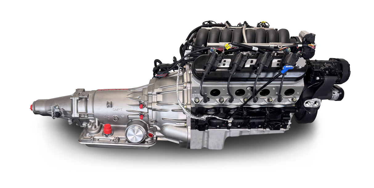 GM LS Compatible 376 c.i. Engine and 4L65/70E Automatic Transmission - 530 Horsepower - Standard Edition Builder Series - Black Pulley Kit - Holley Terminator X EFI System