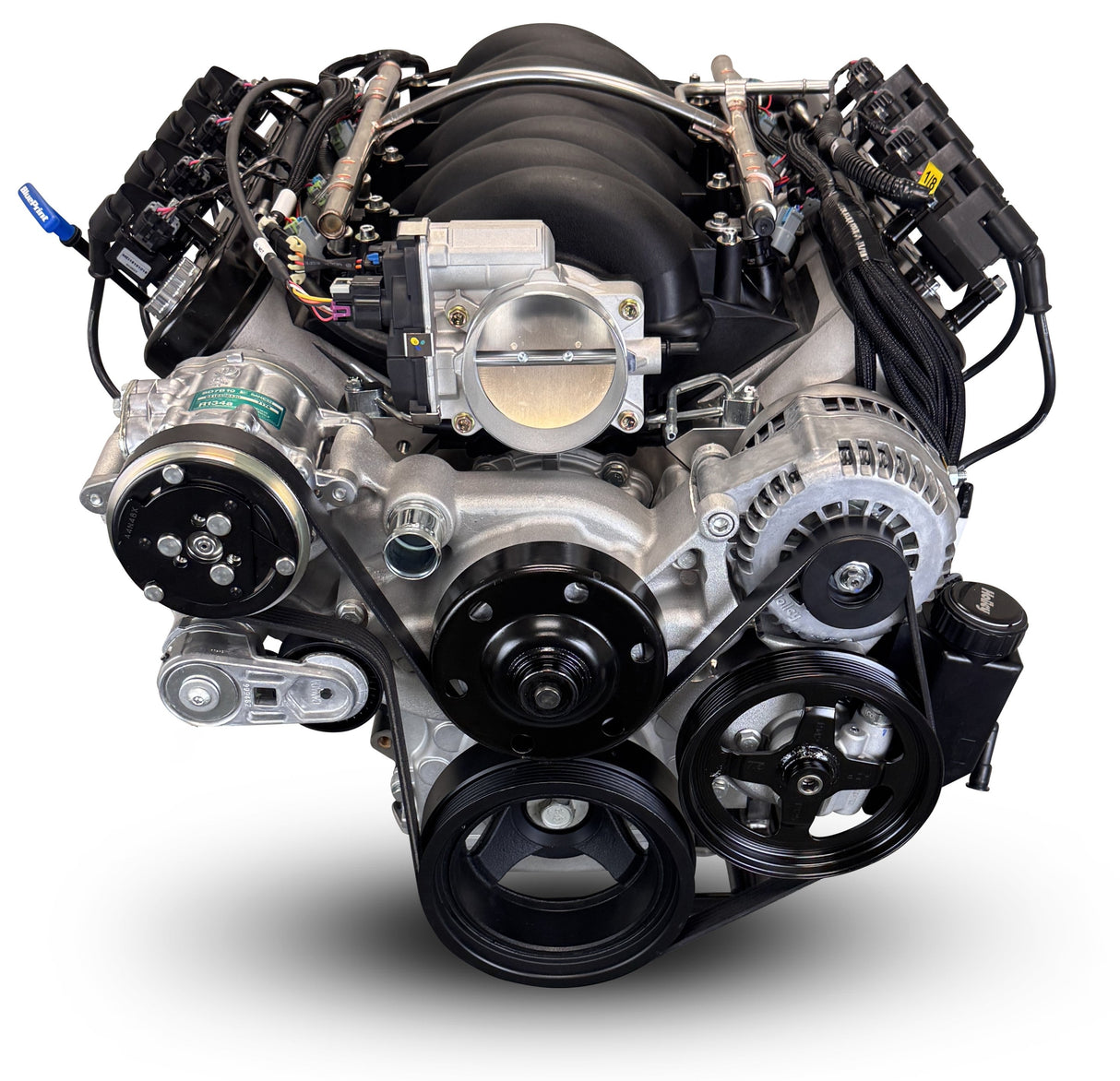 GM LS Compatible 376 c.i. Engine and T56 Manual Transmission - 530 Horsepower - Standard Edition Builder Series - Natural Pulley Kit - Holley Terminator X EFI System