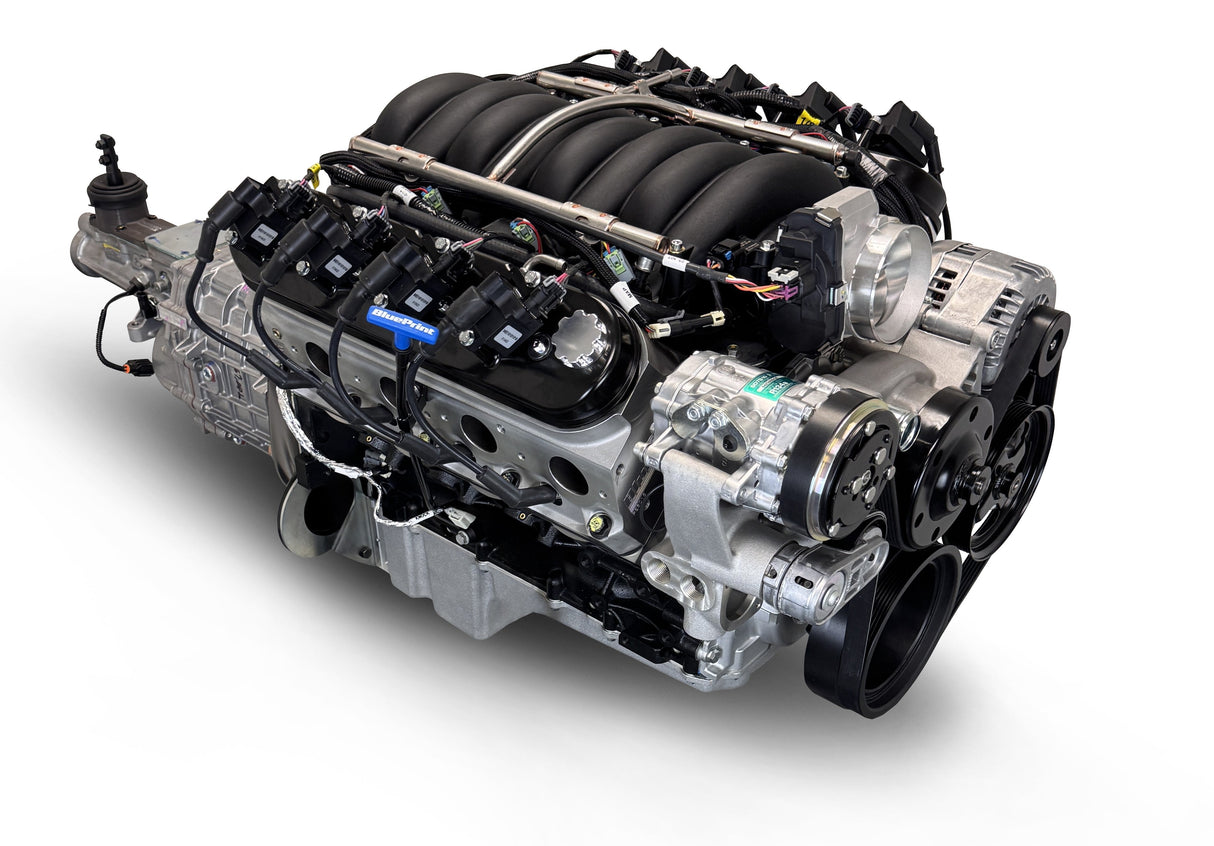 GM LS Compatible 376 c.i. Engine and TKX Manual Transmission - 530 Horsepower - Standard Edition Builder Series - Natural Pulley Kit - Holley Terminator X EFI System