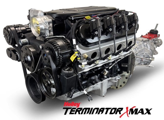 GM LS Compatible 376 c.i. Engine and T56 Manual Transmission - 530 Horsepower - Standard Edition Builder Series - Black Pulley Kit - Holley Terminator X EFI System