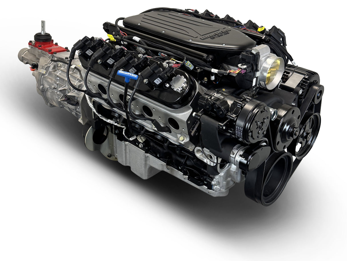 GM LS Compatible 376 c.i. Engine and T56 Manual Transmission - 530 Horsepower - Standard Edition Builder Series - Black Pulley Kit - Holley Terminator X EFI System