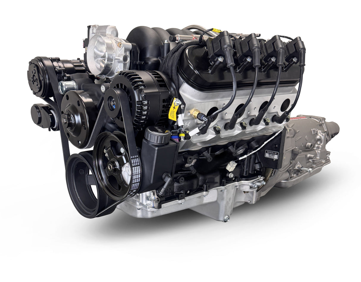 GM LS Compatible 427 c.i. Engine and 4L65/70E Automatic Transmission - 605 Horsepower - Standard Edition Builder Series - Black Pulley Kit - Holley Terminator X EFI System