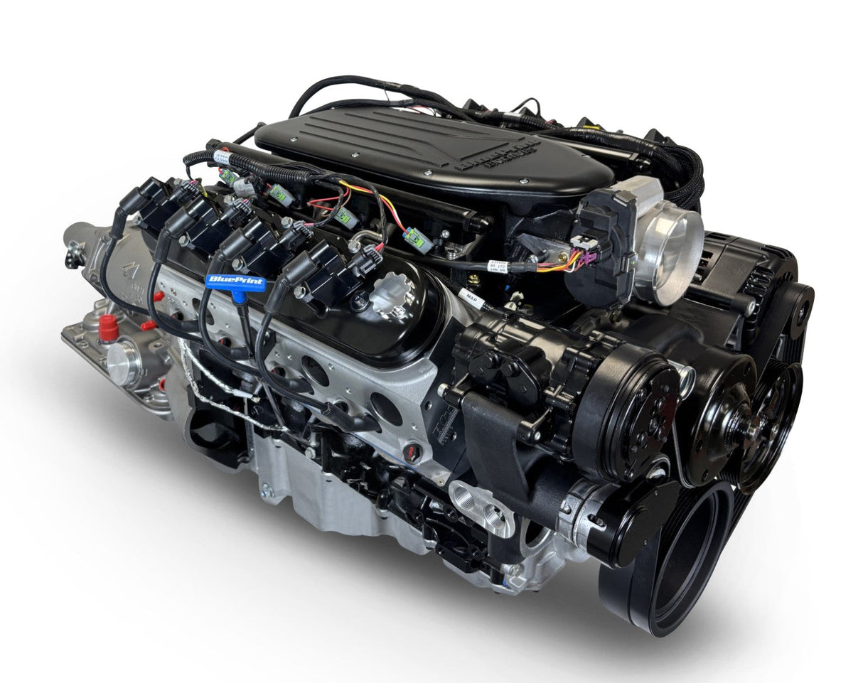 GM LS Compatible 427 c.i. Engine and 4L65/70E Automatic Transmission - 585 Horsepower - Standard Edition Builder Series - Black Pulley Kit - Holley Terminator X EFI System
