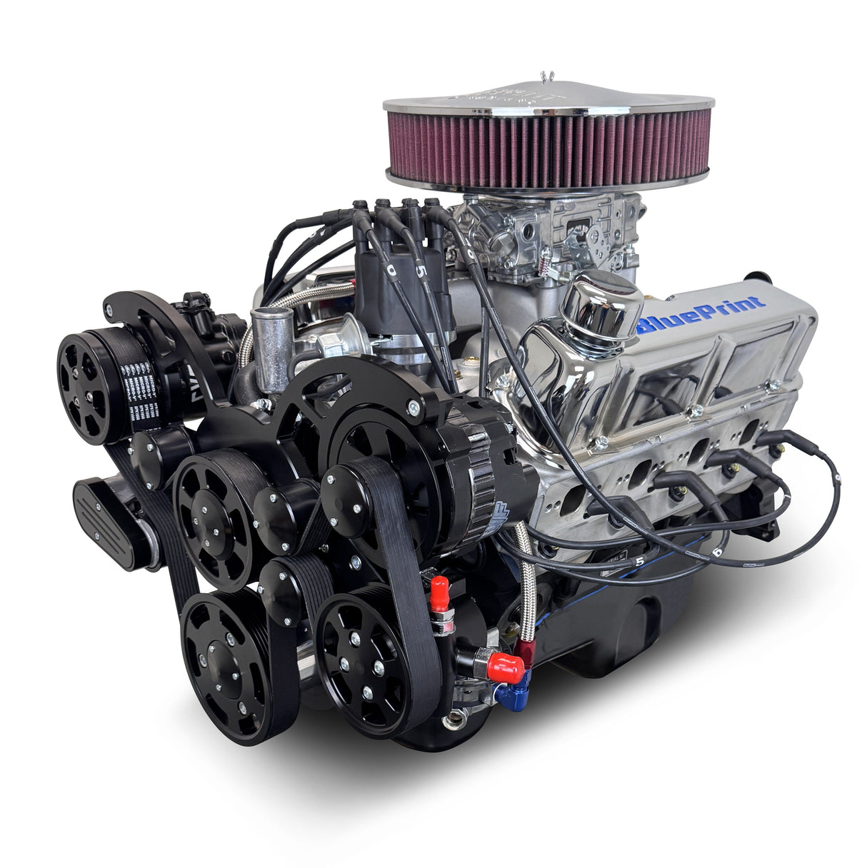 Ford Small Block Compatible 347 c.i. Engine - 415 Horsepower - Deluxe Dressed - Black Pulley Kit - Rear Sump - Carbureted