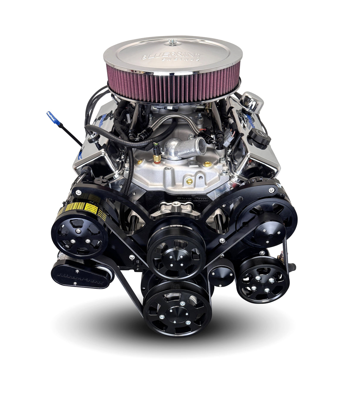 GM Small Block Compatible 383 c.i. Engine - 436 Horsepower - Deluxe Dressed - Black Pulley Kit - BluePrint Engines Calibrated ECU