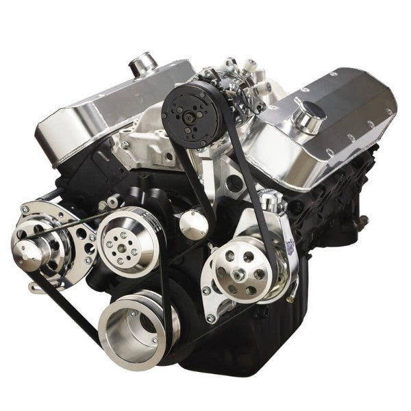 GM BB Tall Deck Compatible Front Accessory Drive - Dual-Belt Quick Serpentine with Alternator | AC | Power Steering | Water Pump | Brackets and Bolts