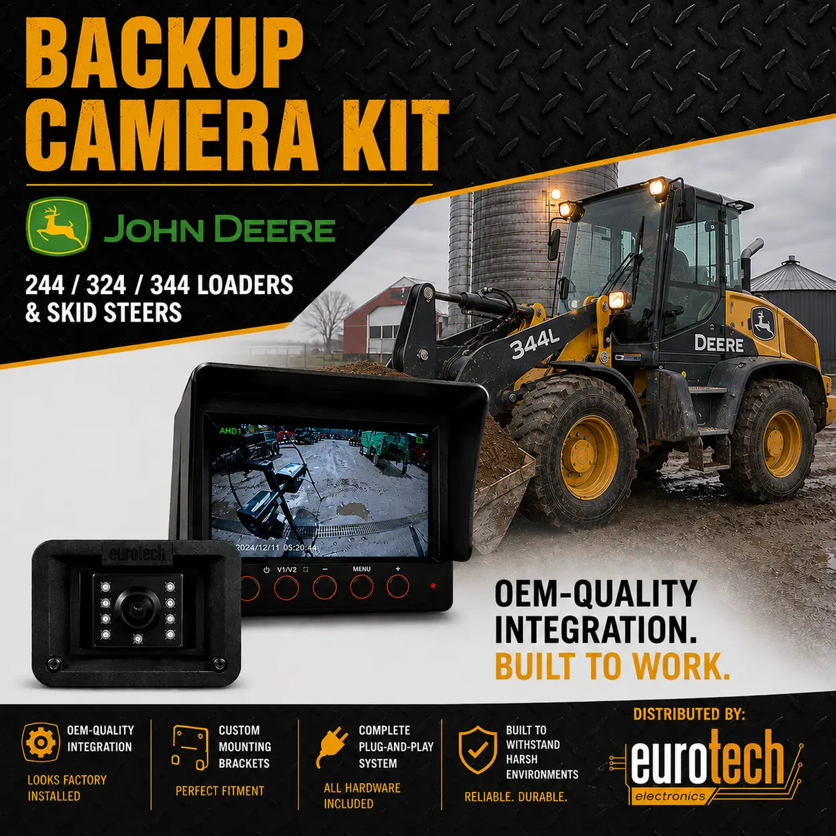 John Deere Loader 244P/324P/344P + Skid Steer Backup Camera Kit