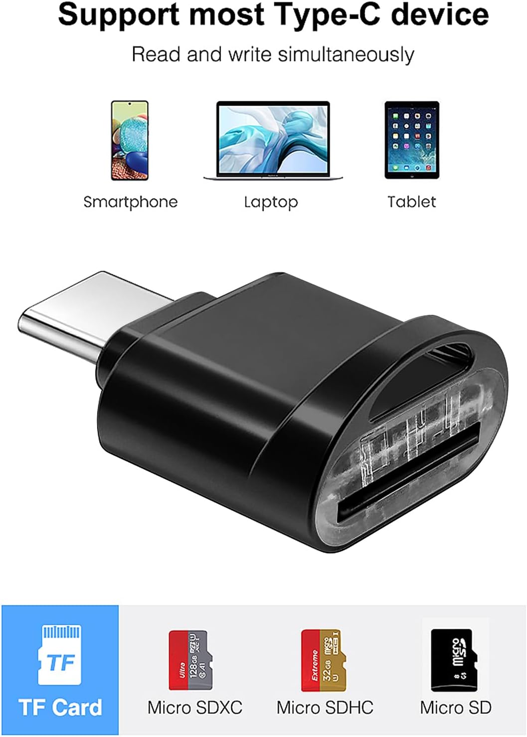Leizhan USB-C Micro SD Card Reader with Keychain (Black) Leizhan