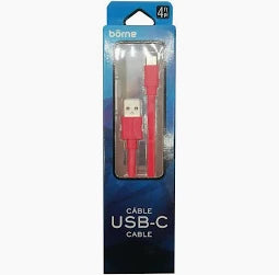 Borne 4 Ft Red Type-C Flat Charging Cable TekShack