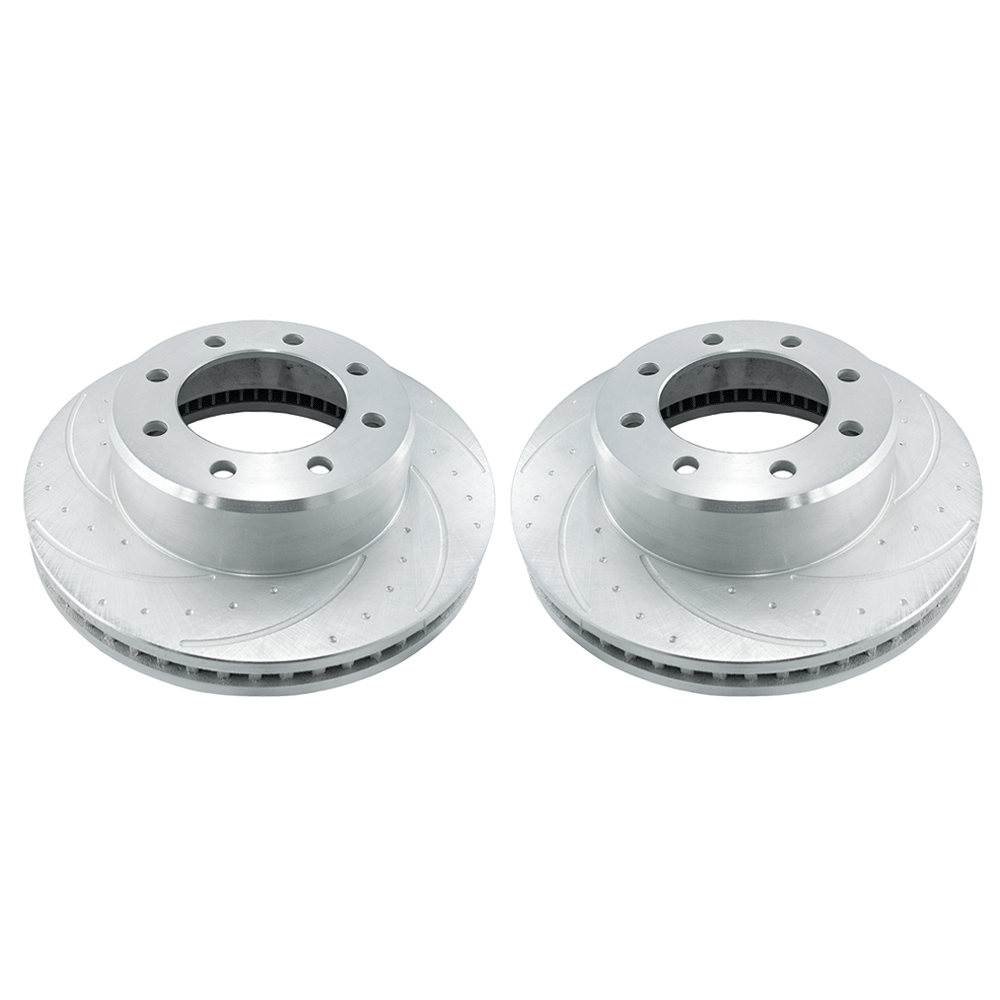 New Front Rotors (Pair) Dimple Drilled, Slotted and Zinc Plated.