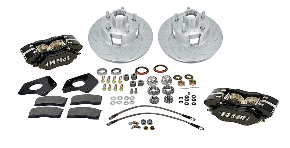 American Made Comp S 4-Piston Billet Aluminum Front Drum to Disc Brake Conversion Kit W/Rotors. Black W153-7BK