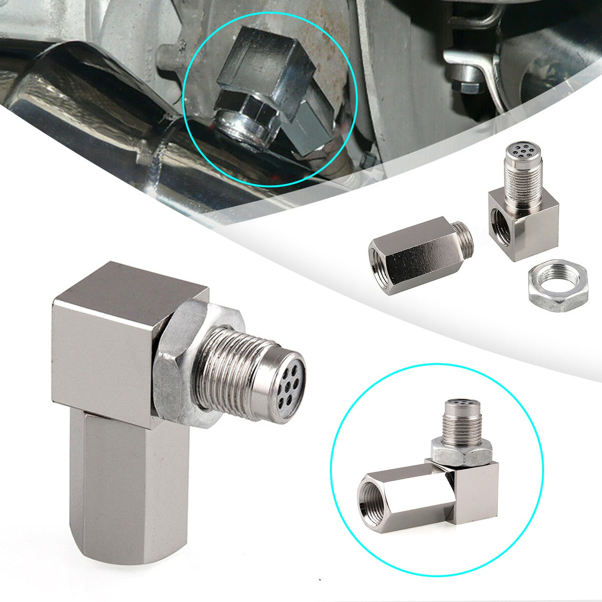90° O2 Oxygen Sensor Spacer Engine Light CEL Check Bung Mini Catalytic Converter Euro 5 standard