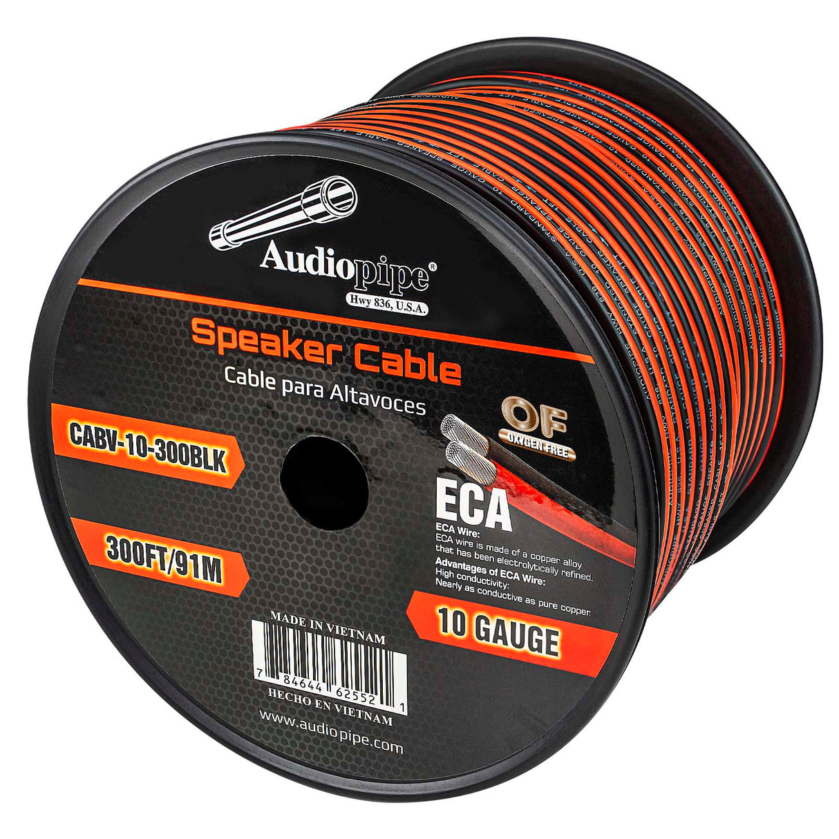 300FT 10AWG Speaker Cable (CABV-10-300 BLK) Audiopipe