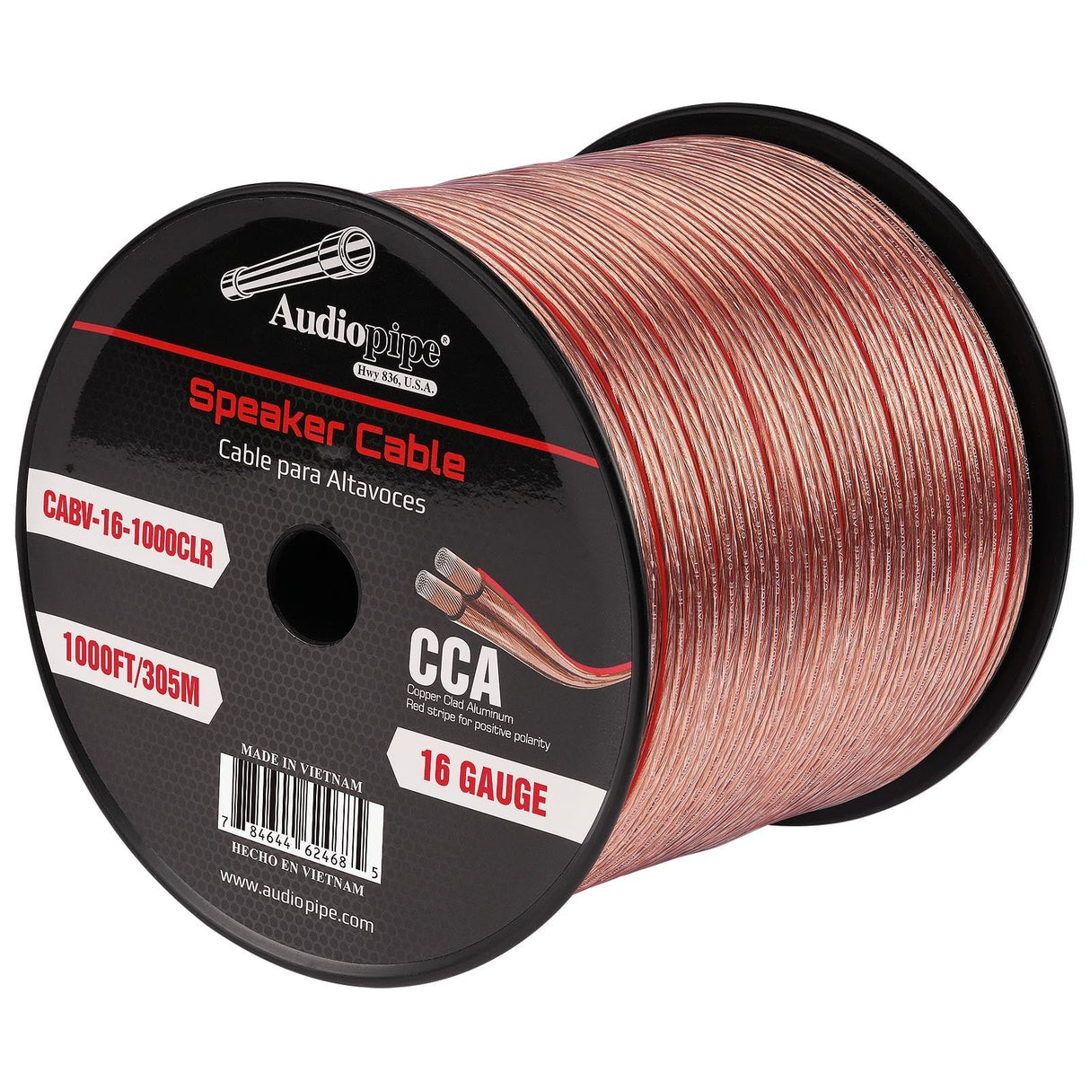 1000FT 16AWG Speaker Cable (CABV-16-1000CLR) Audiopipe