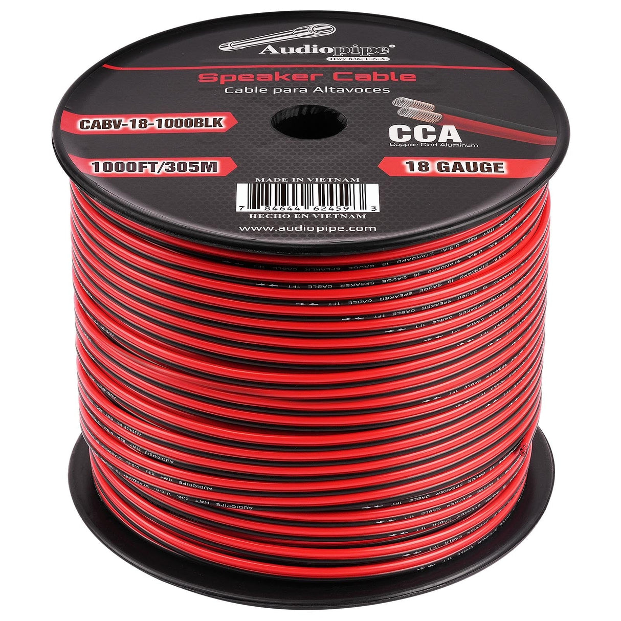 1000FT 18AWG Speaker Cable (CABV-18-1000BLK) Audiopipe
