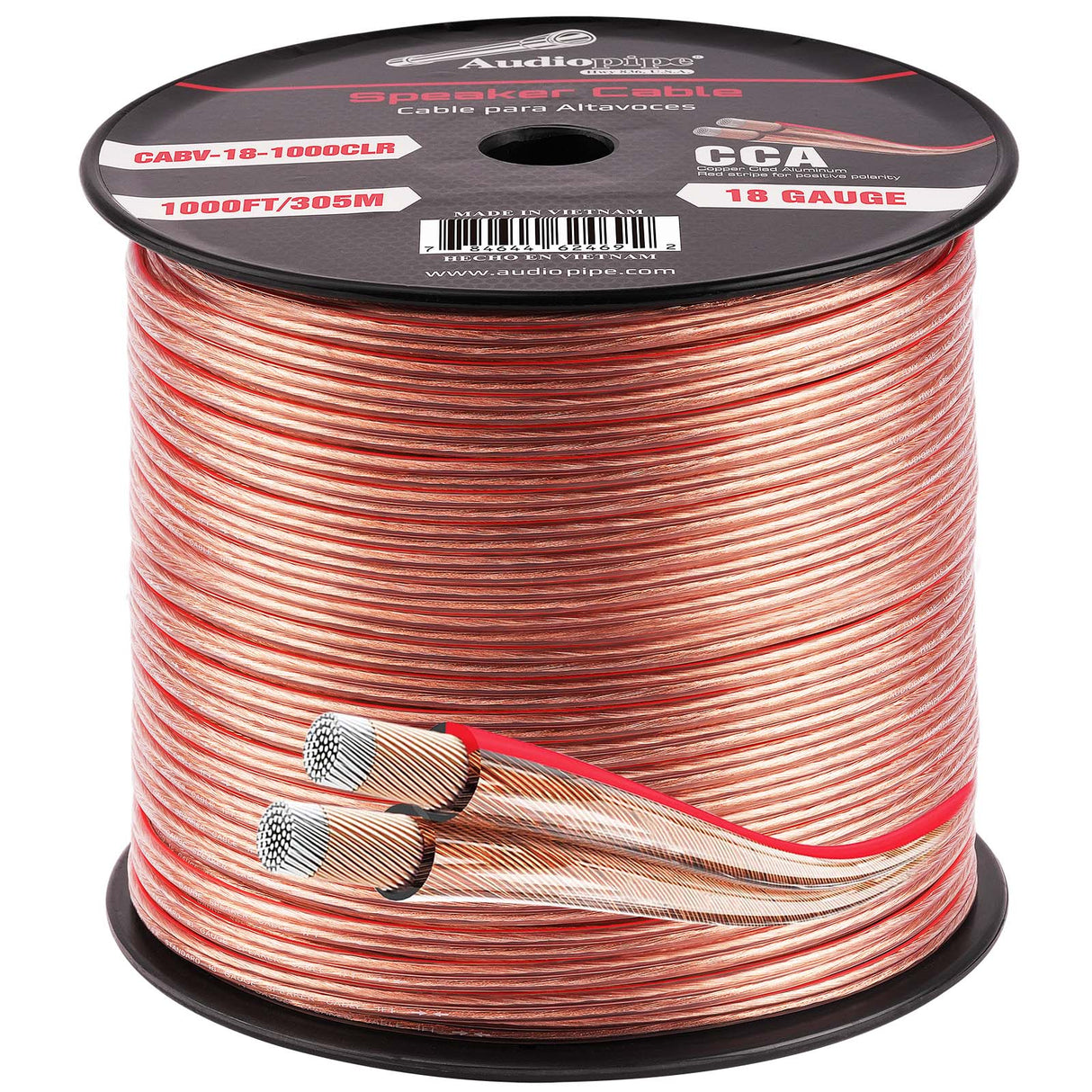 1000FT 18AWG Speaker Cable (CABV-18-1000CLR) Audiopipe