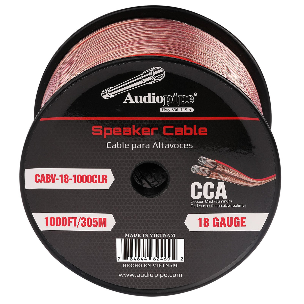 1000FT 18AWG Speaker Cable (CABV-18-1000CLR) Audiopipe