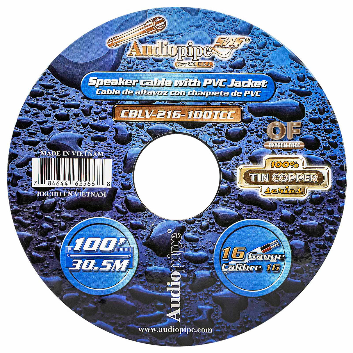 100FT 16AWG Speaker Cable with PVC Jacket (CBLV-216-100TCC) Audiopipe