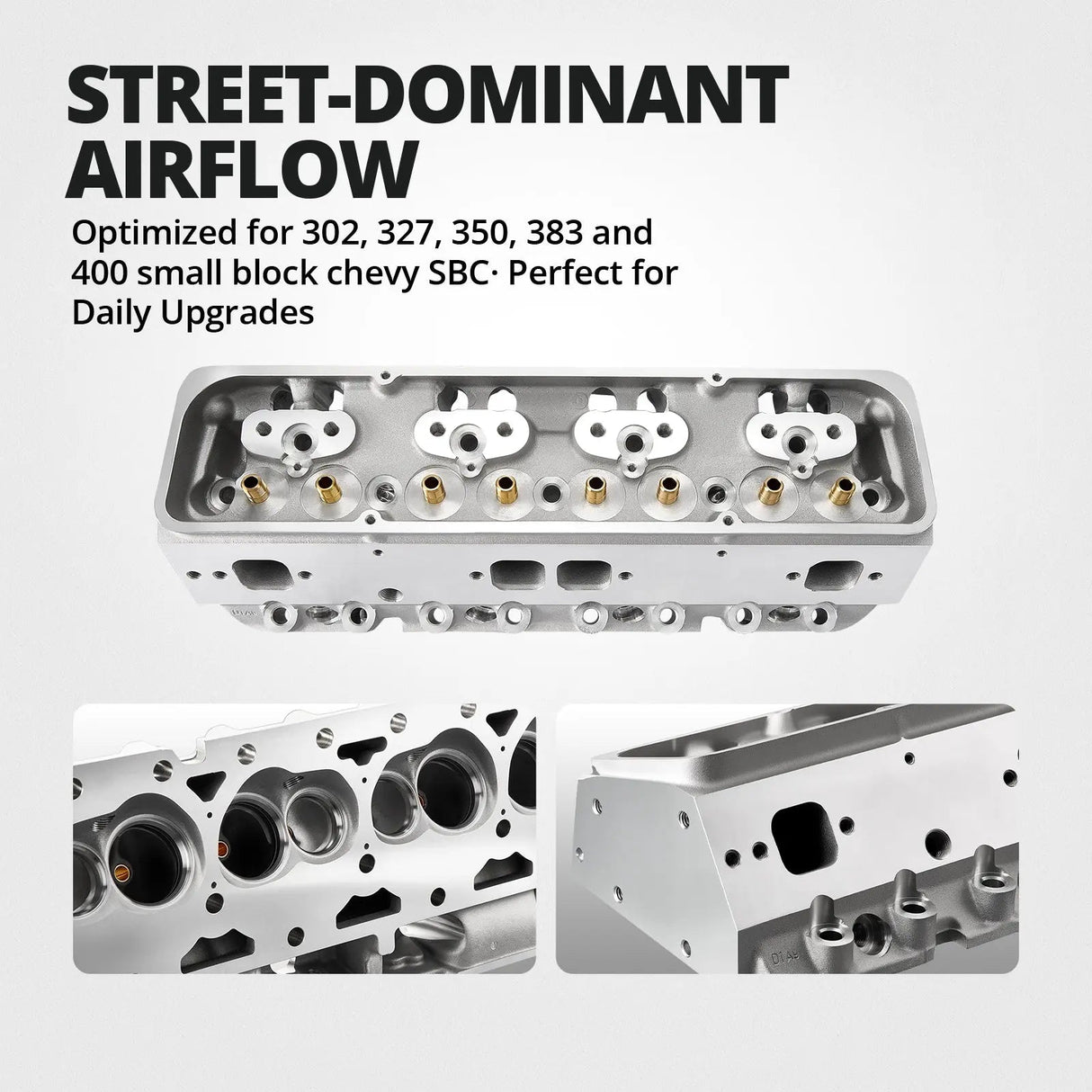 Cast Aluminum Cylinder Head for SBC Engines (Angled Plug) – Fits 1960-1986 Chevy V8 (302/327/350/383/400) Flashark