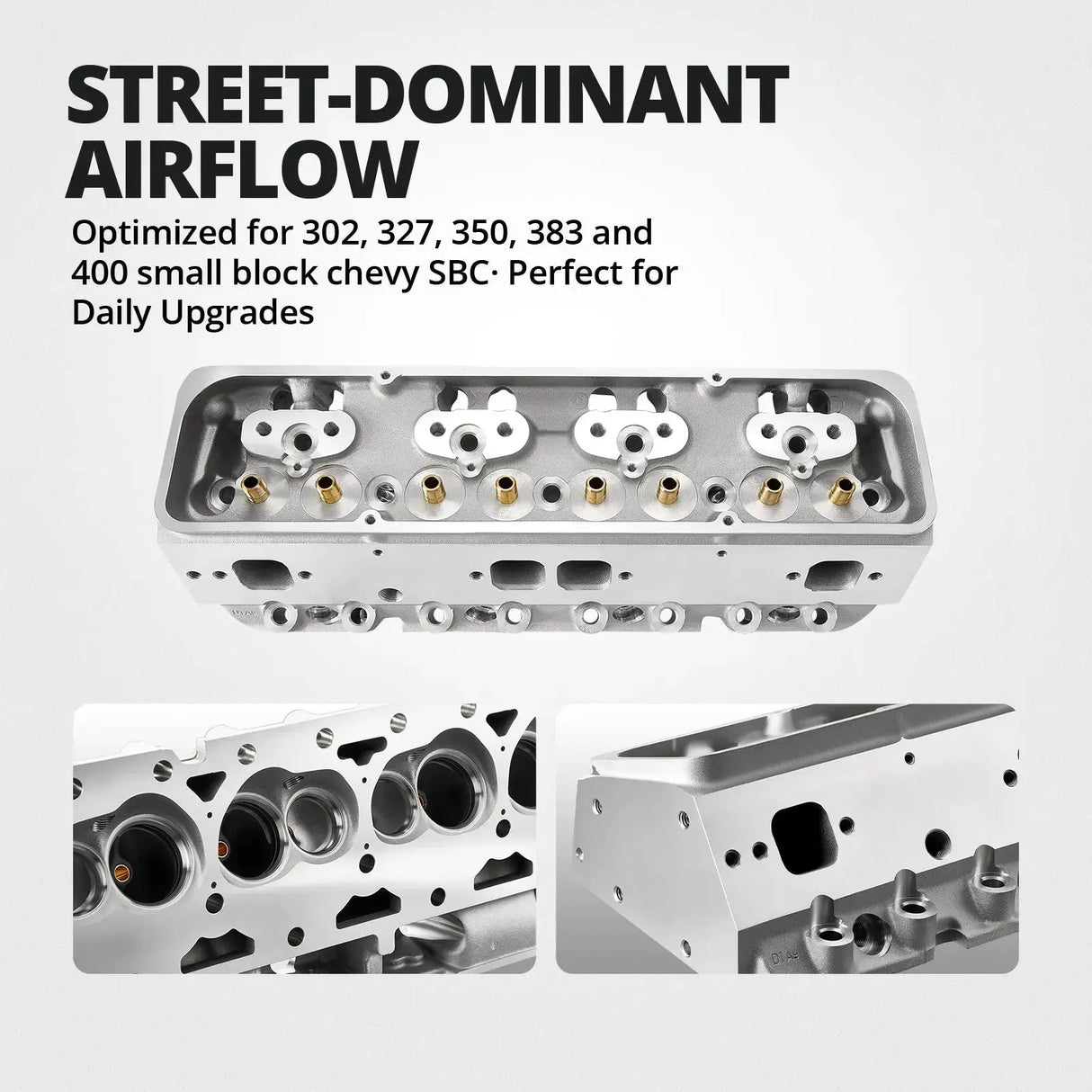 Cast Aluminum Cylinder Head for SBC Engines (Angled Plug) – Fits 1960-1986 Chevy V8 (302/327/350/383/400)