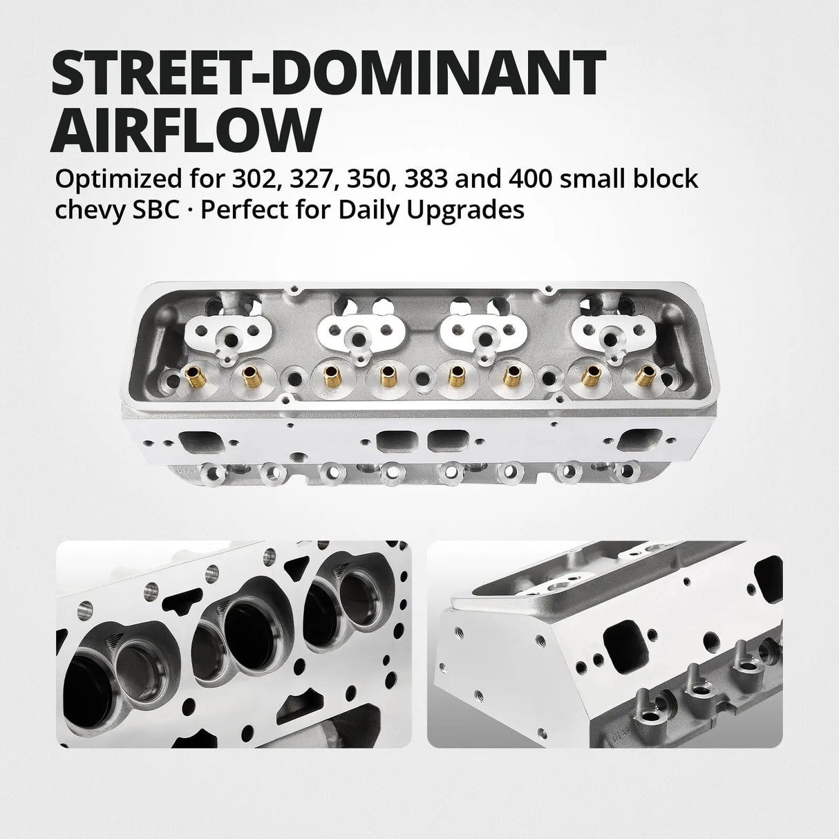 Cast Aluminum Cylinder Head for SBC Engines (Straight Plug) – Fits 1960-1986 Chevy V8 (302/327/350/383/400)