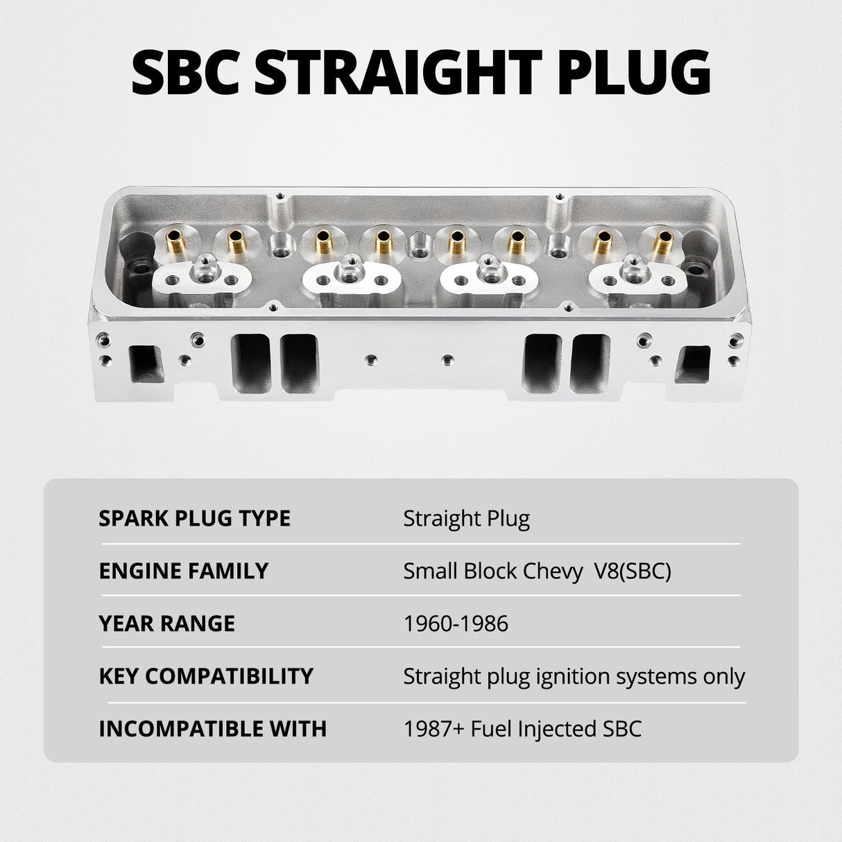 Cast Aluminum Cylinder Head for SBC Engines (Straight Plug) – Fits 1960-1986 Chevy V8 (302/327/350/383/400) Flashark