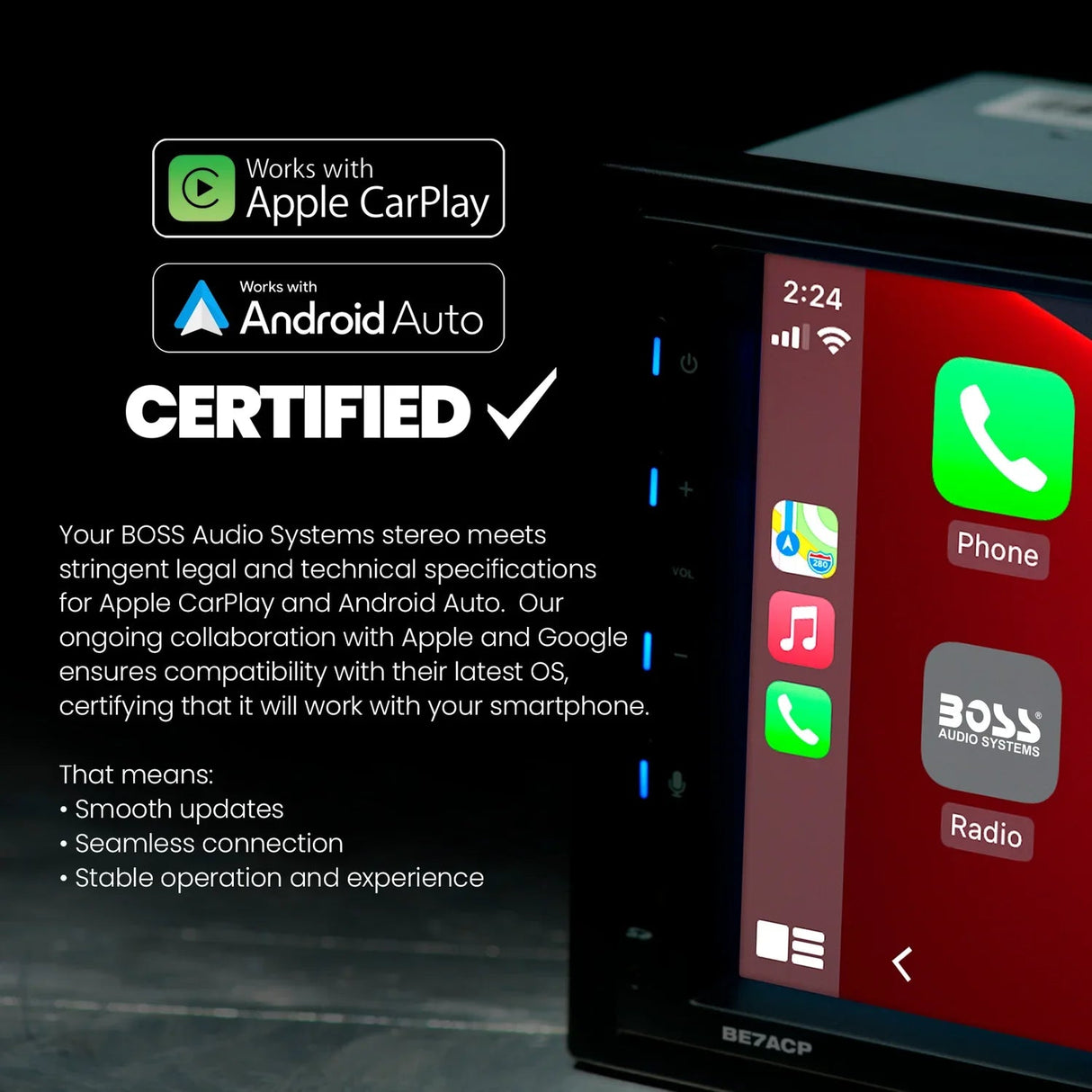 Boss Elite BE10ACP.WX 10.1" Single DIN Digital Multimedia Receiver w/ Bluetooth, Wireless Apple CarPlay and Android Auto (SiriusXM Ready) Boss Elite