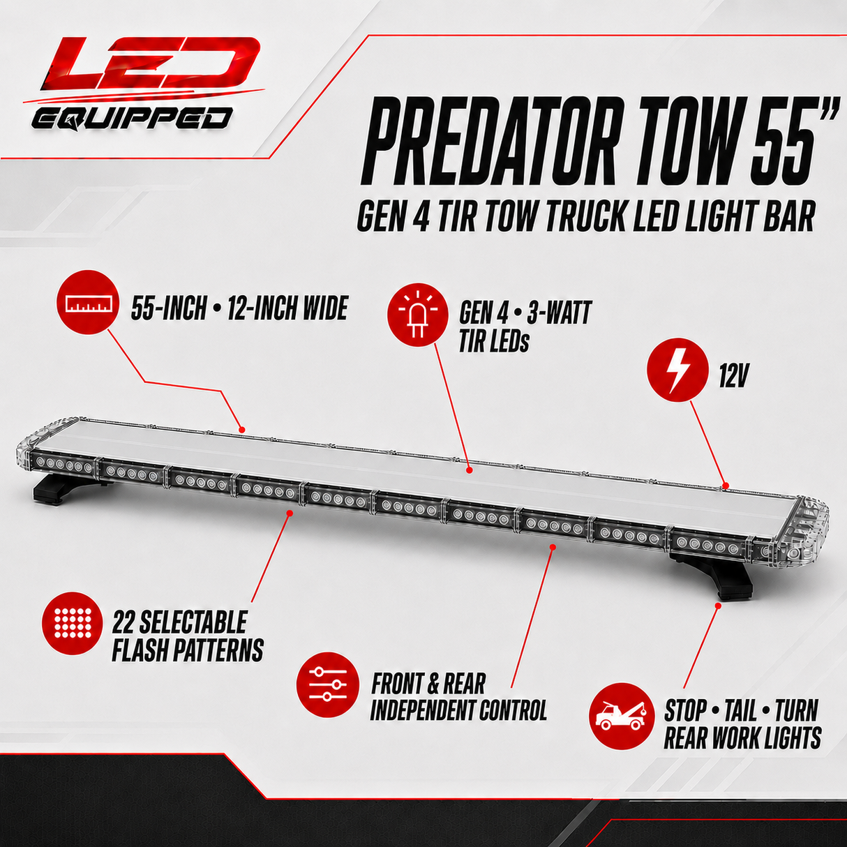 Predator Emergency LED Tow Truck Light Bar 55 in - Stop & Turn LED Equipped