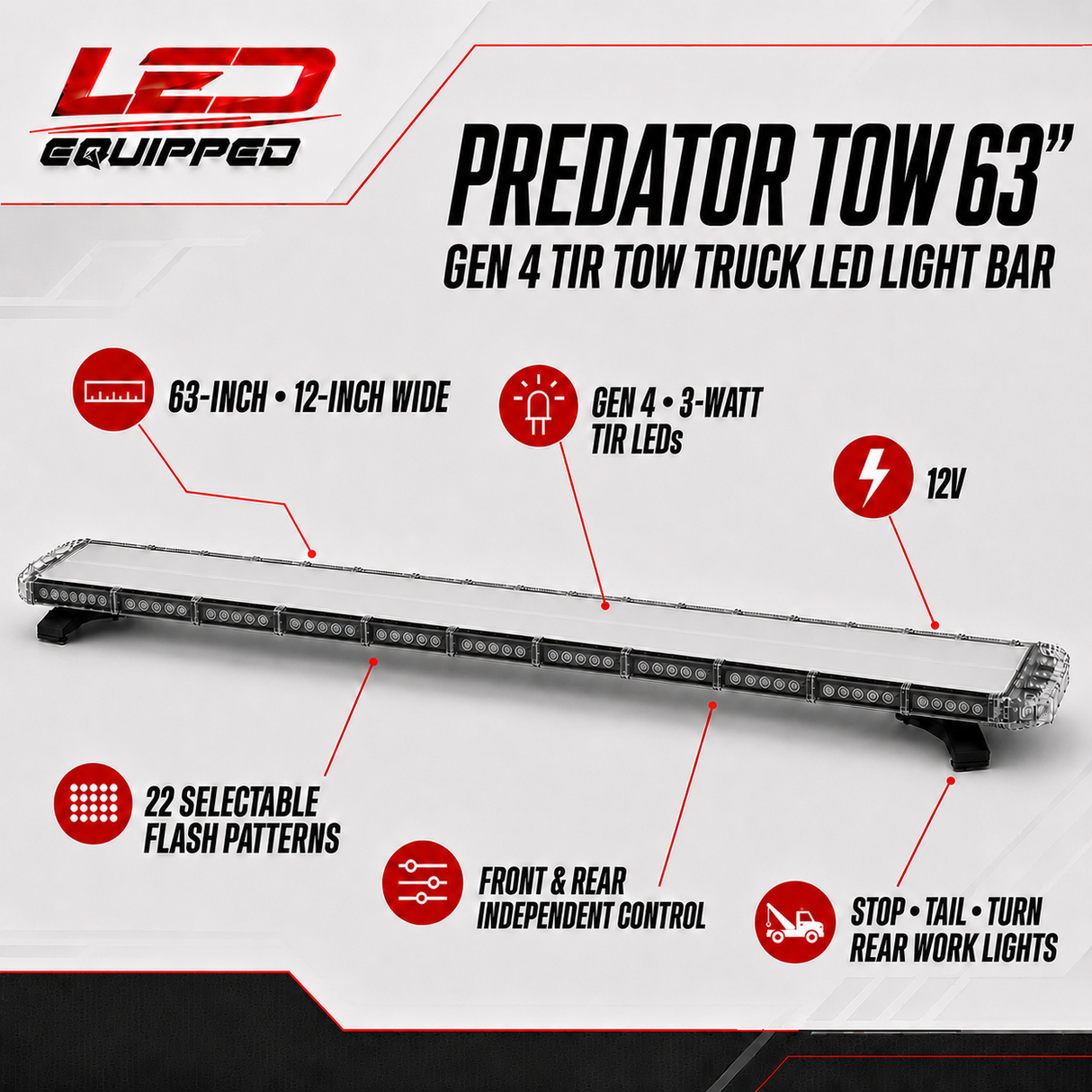 Predator Emergency LED Tow Truck Light Bar 63 in - Stop & Turn LED Equipped