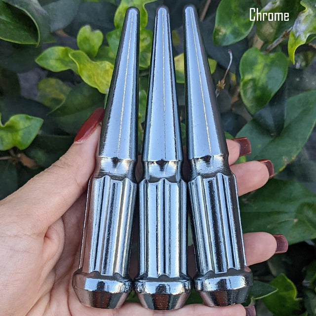 32 Pc 14x1.5 7-Spline Spike Lug Nuts 4.5" Tall - Powder Coated + Key Socket