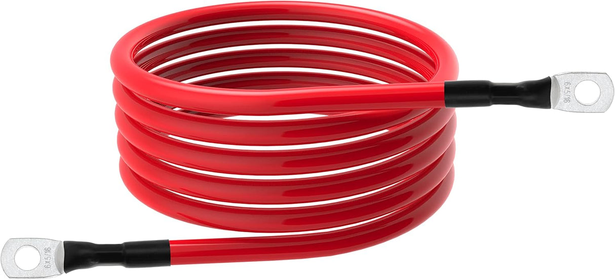6 AWG Battery Cable – 3FT-5FT 6 Gauge Power Inverter Cable with 5/16" Tinned Copper Lugs TekShack