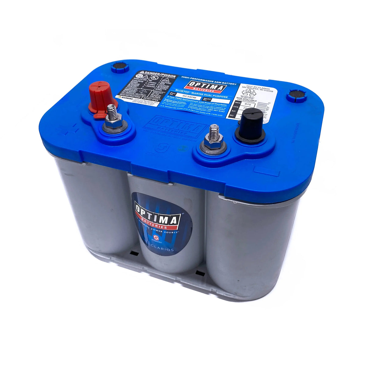 Battery, 12V, Optima Blue Top Marine, Group Size D34M, 750 CCA Any Level Lift