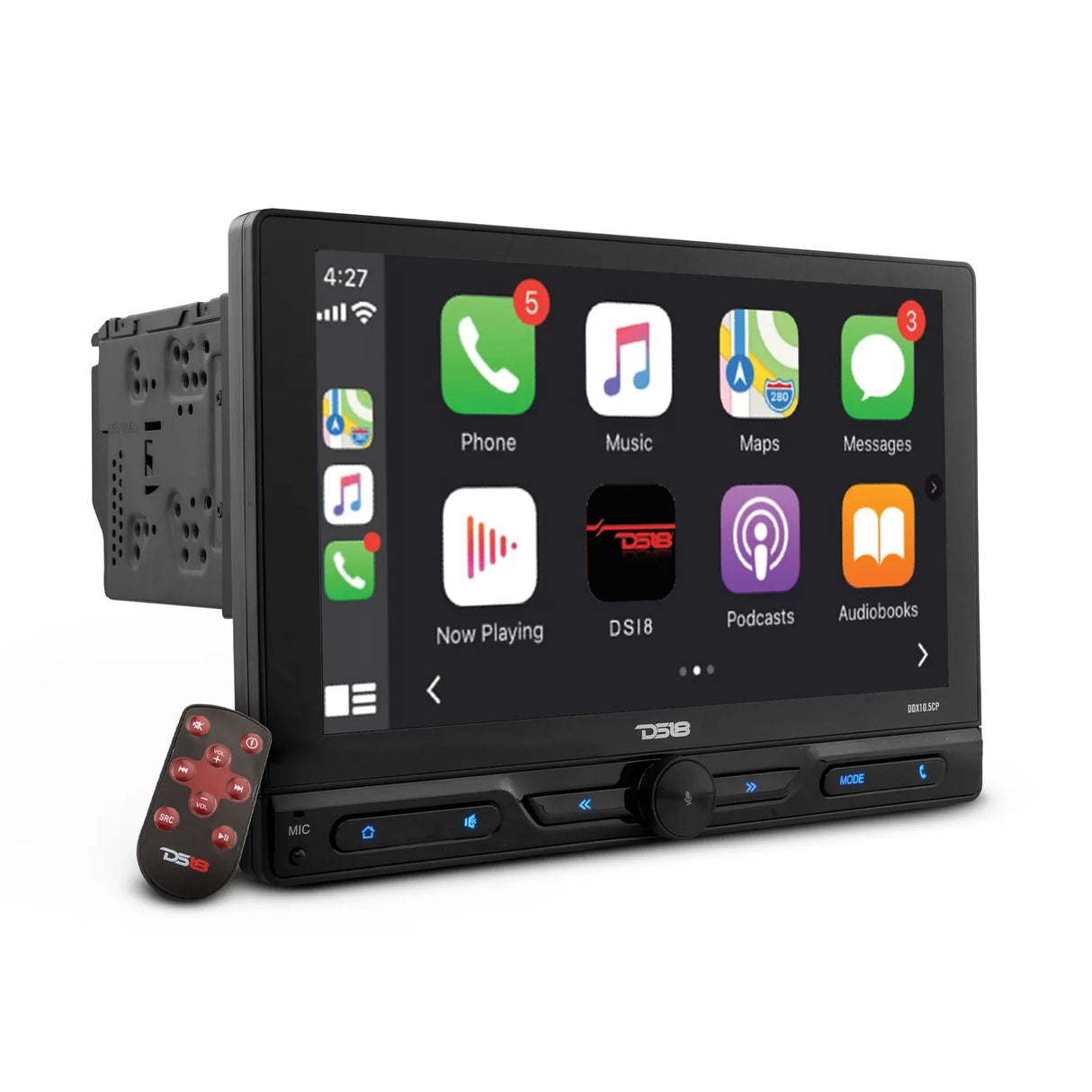 DS18 DDX10.5CP 10.5" Floating Swivel Modular Touchscreen Mechless Double Din Headunit w/ Bluetooth, Mirror Link, Apple Carplay DS18