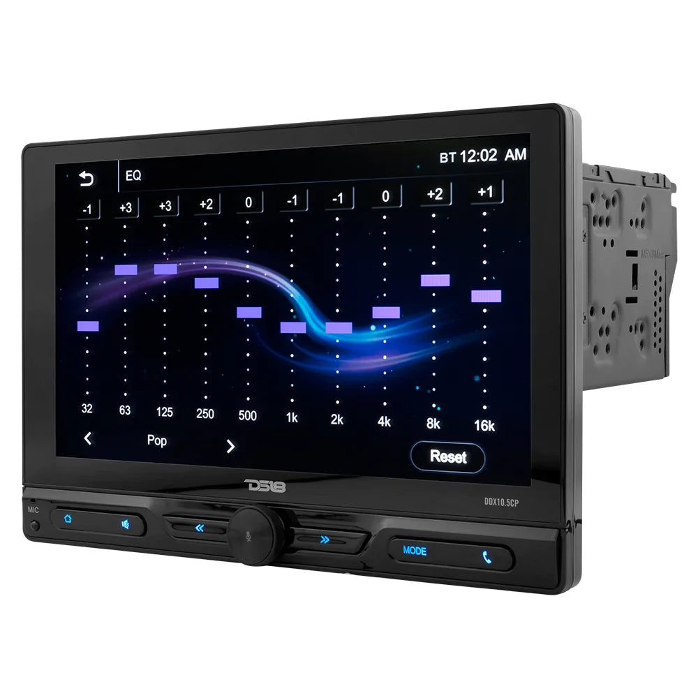 DS18 DDX10.5CP 10.5" Floating Swivel Modular Touchscreen Mechless Double Din Headunit w/ Bluetooth, Mirror Link, Apple Carplay DS18