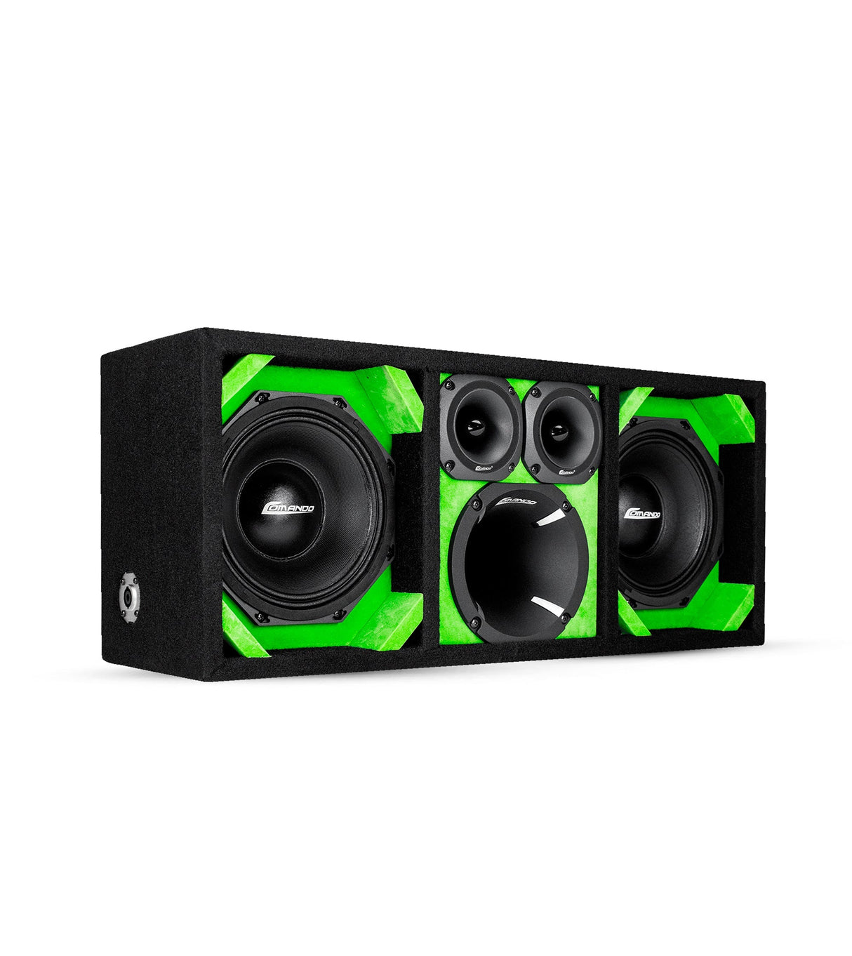 KTPON-208LIME/ DUAL 8'' LIME/BLACK LOADED PORTED ENCLOSED BOX (Tweeters + Driver) Comando Audio Inc.