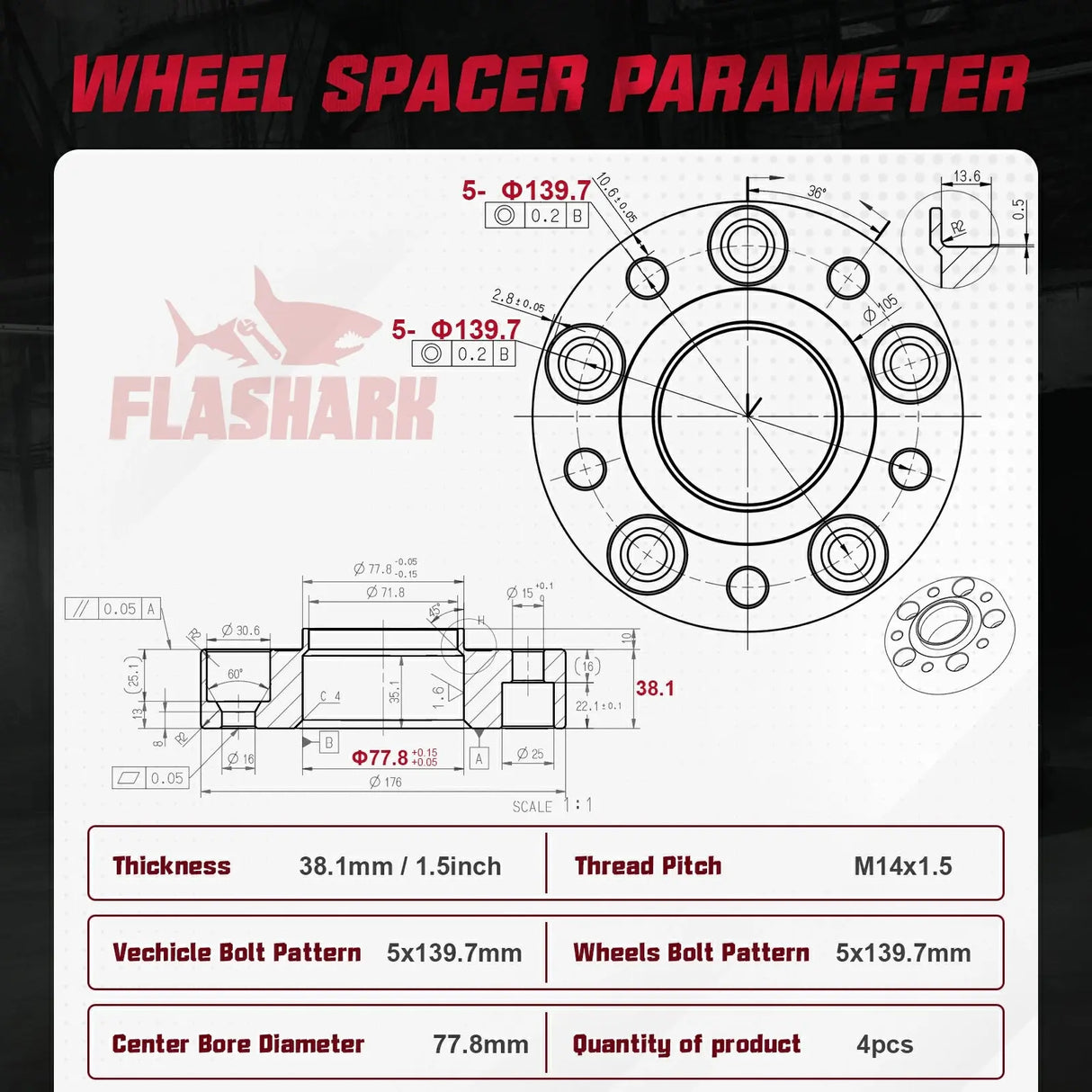 2012-2018 Ram 1500 Pick Up Trucks(DS/DJ) 5x5.5 Wheel Spacers 4PCS